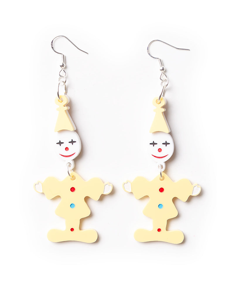 80's Retro Clown Earrings - Lemon