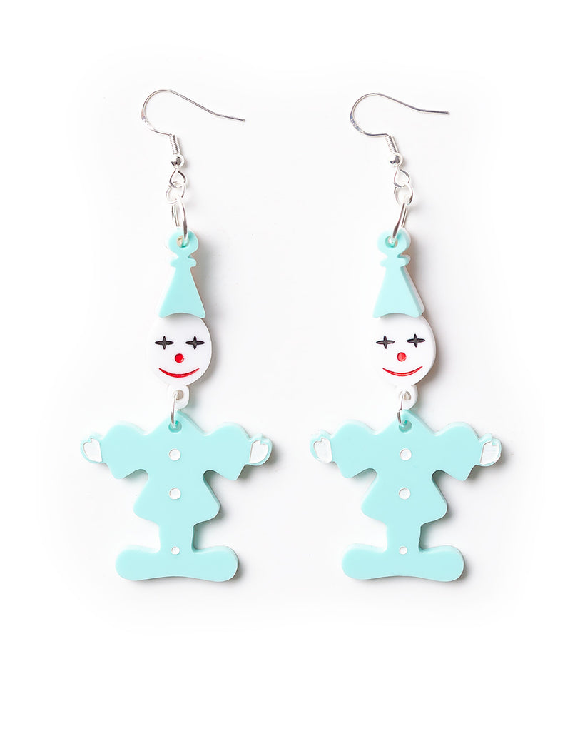 80's Retro Clown Earrings - Mint