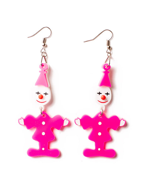 80's Retro Clown Earrings - Hot Pink