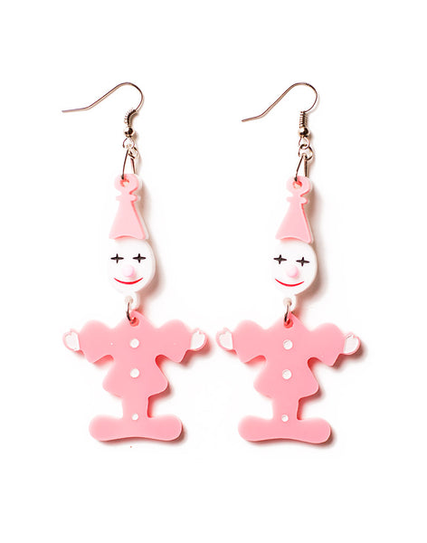 80's Retro Clown Earrings - Pink