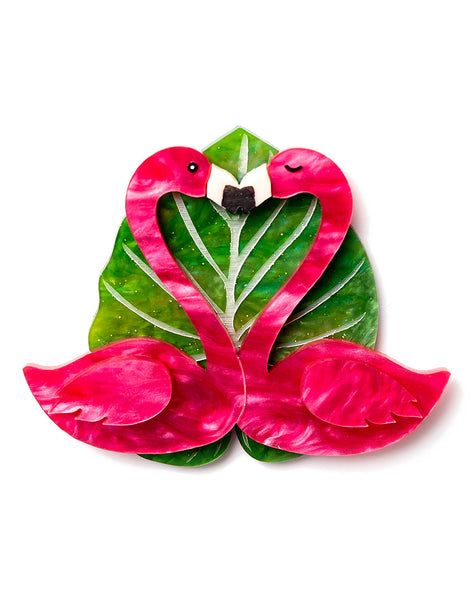 Sweetheart Flamingos - Green Leaf