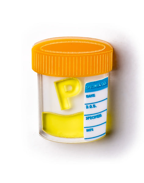 acrylic pee urine sample specimen jar brooch