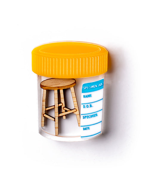 Acrylic stool sample specimen jar novelty brooch