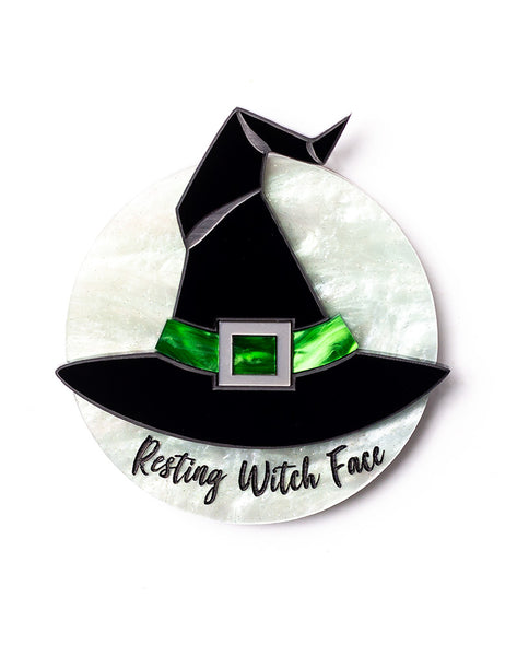 Acrylic Resting Witch Face Brooch witch hat brooch