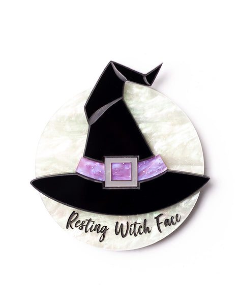 Acrylic Resting Witch Face Brooch Witch Hat Brooch
