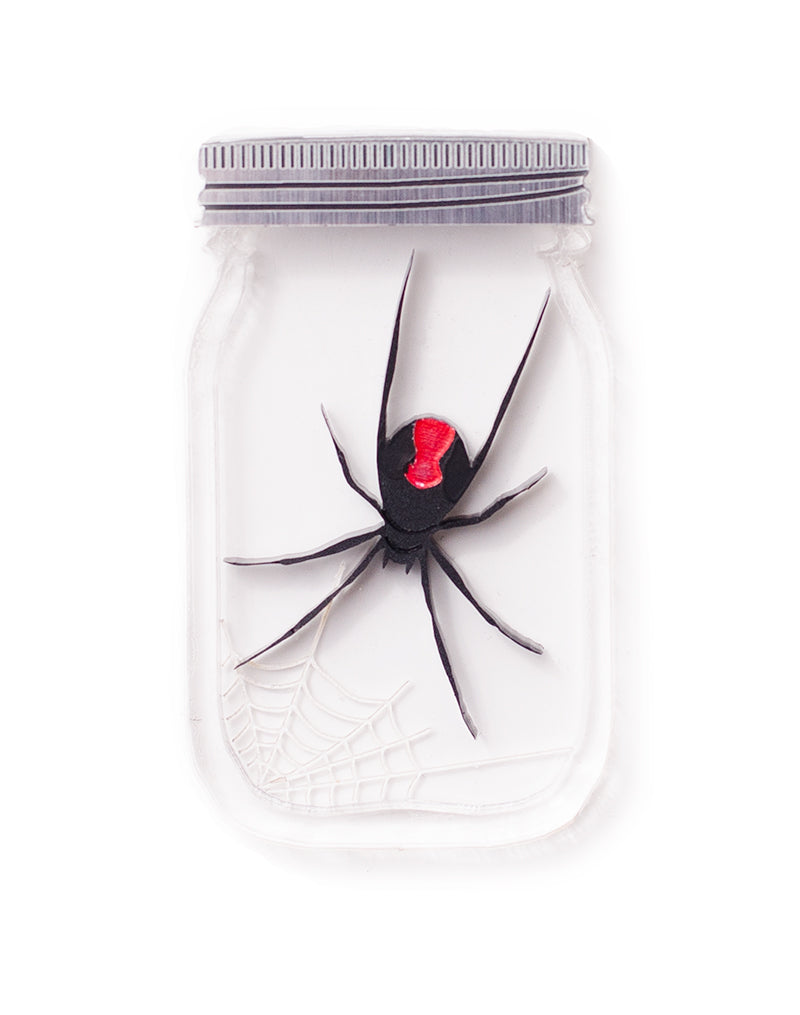 Red Back Spider Acrylic Jar Brooch Halloween