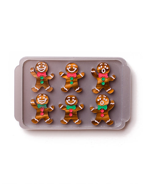 gingerbread men tray acrylic christmas brooch