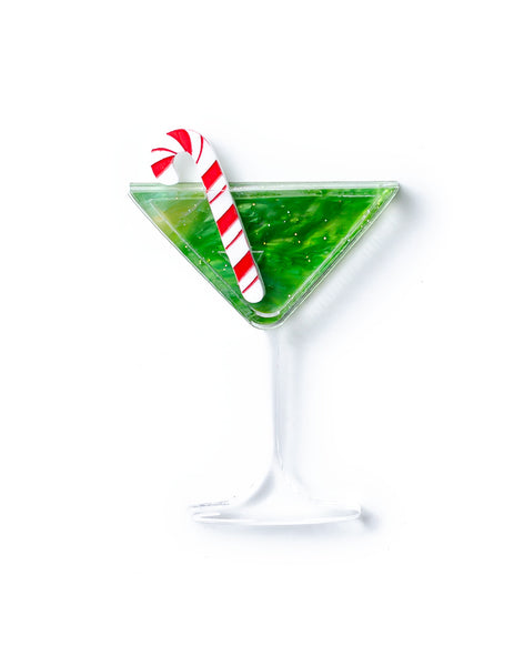 Acrylic Green Christmas Martini Cocktail Brooch