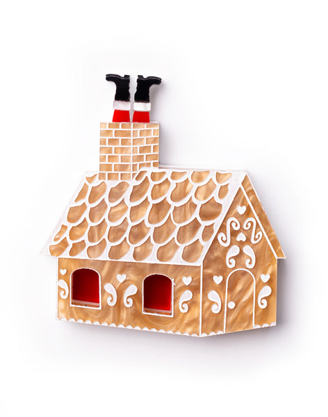 Acrylic Gingerbread House Brooch Santa