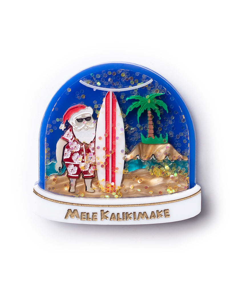 Christmas - Summer Santa Snowglobe Brooch