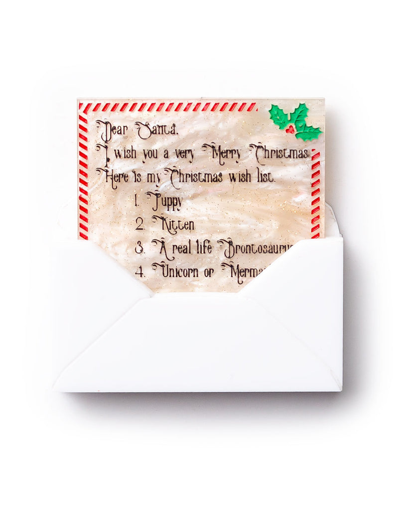 Christmas - Dear Santa Letter Brooch - Glitter