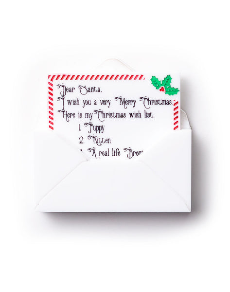 Christmas - Dear Santa Letter Brooch - White