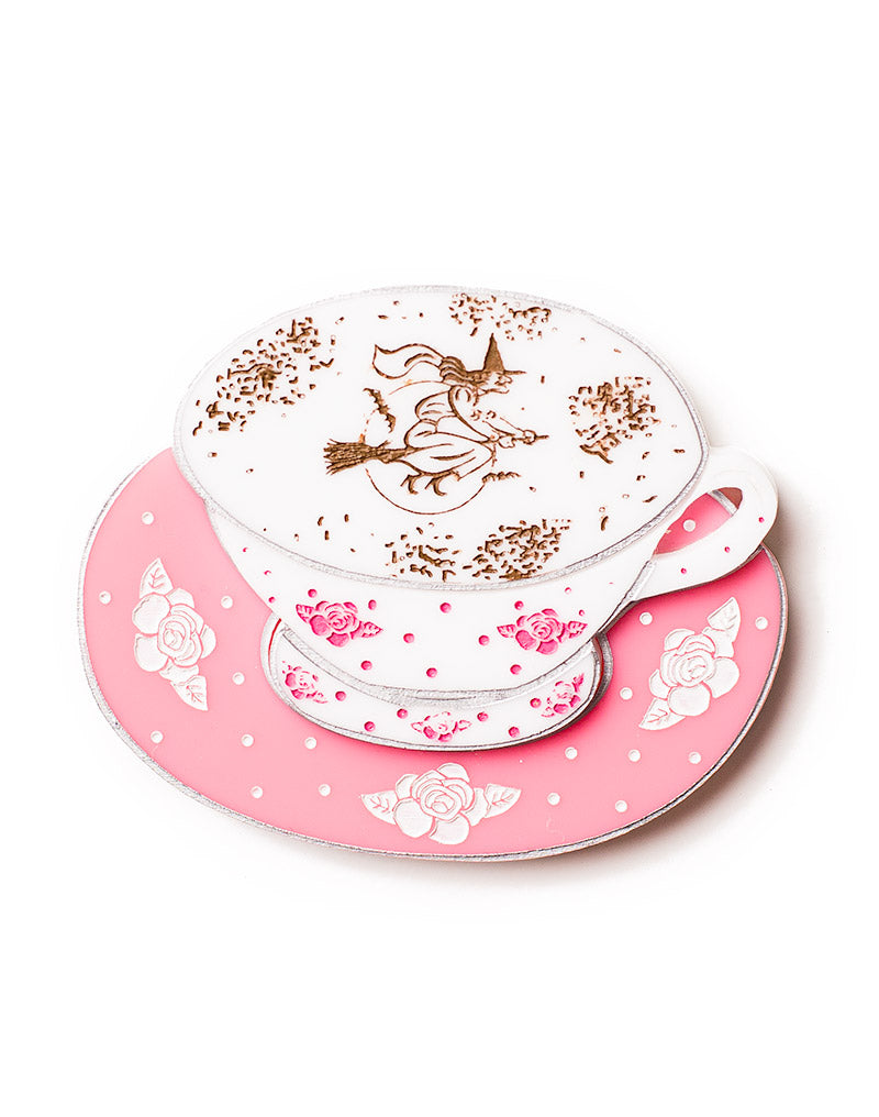 Acrylic Tea Cup Brooch Witch Tea Leaves Tea Reading
