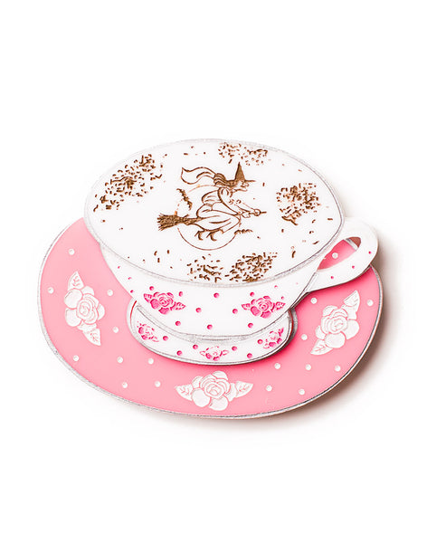 Acrylic Tea Cup Brooch Witch Tea Leaves Tea Reading