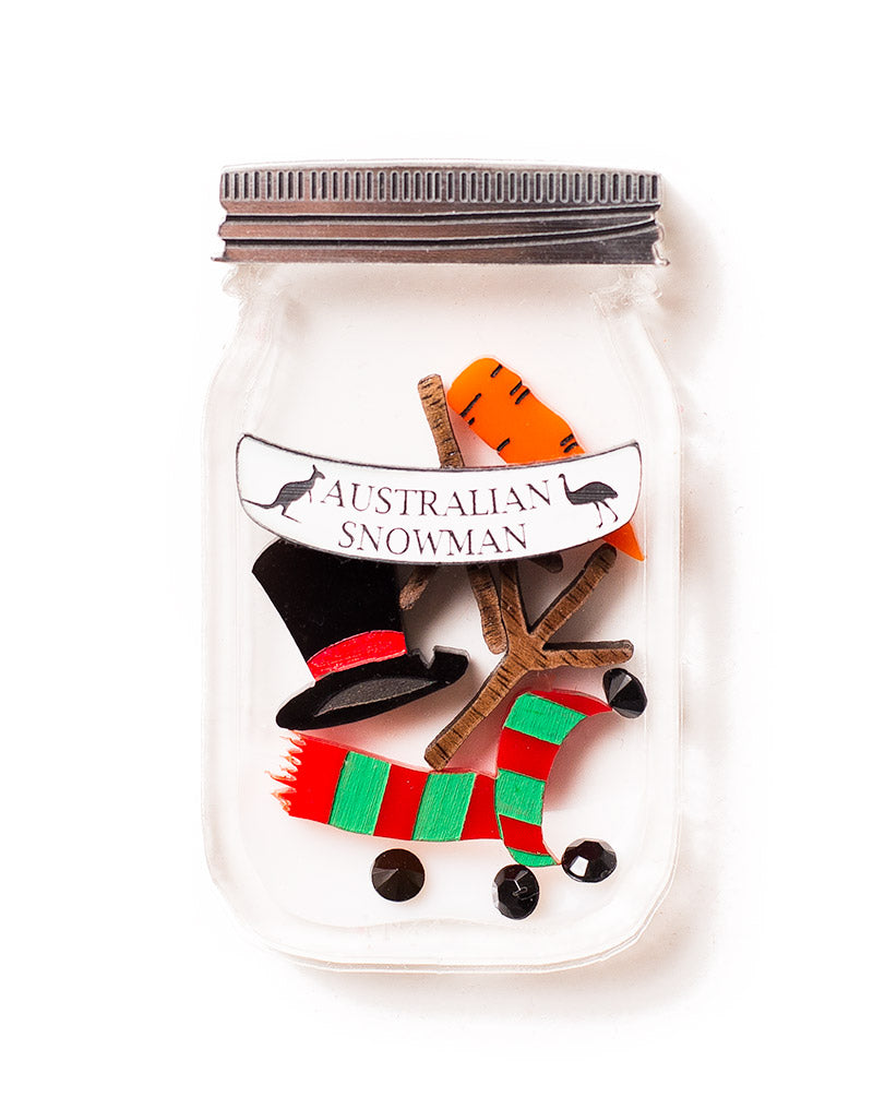 Acrylic Australian Snowman Jar Brooch