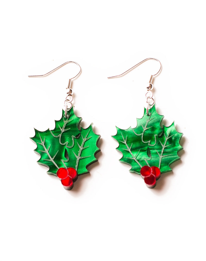 Acrylic Holly Berry Earrings