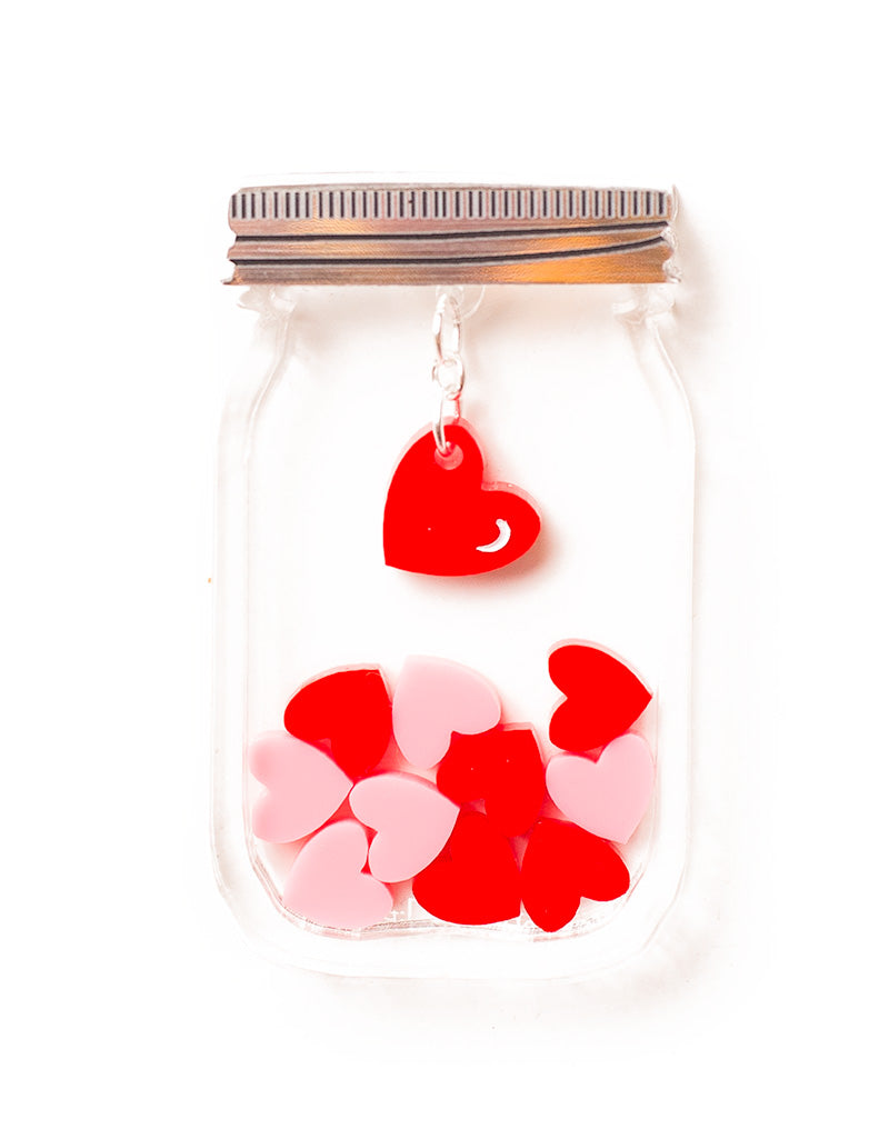 Acrylic Love Heart Jar Brooch
