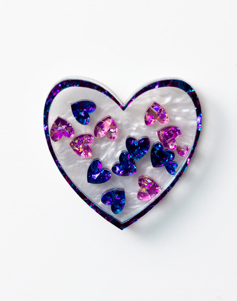 Heart of Hearts Brooch - Blue Glitter