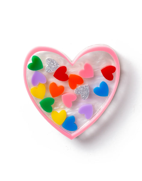 Acrylic Pink Love Heart Brooch