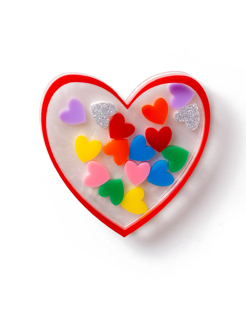 Acrylic Rainbow Hearts Brooch