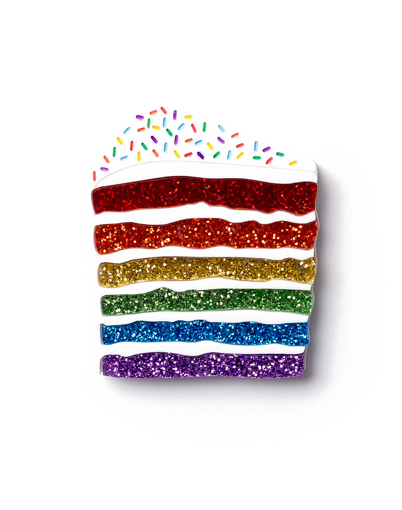 Acrylic Rainbow Glitter Cake Slice Brooch