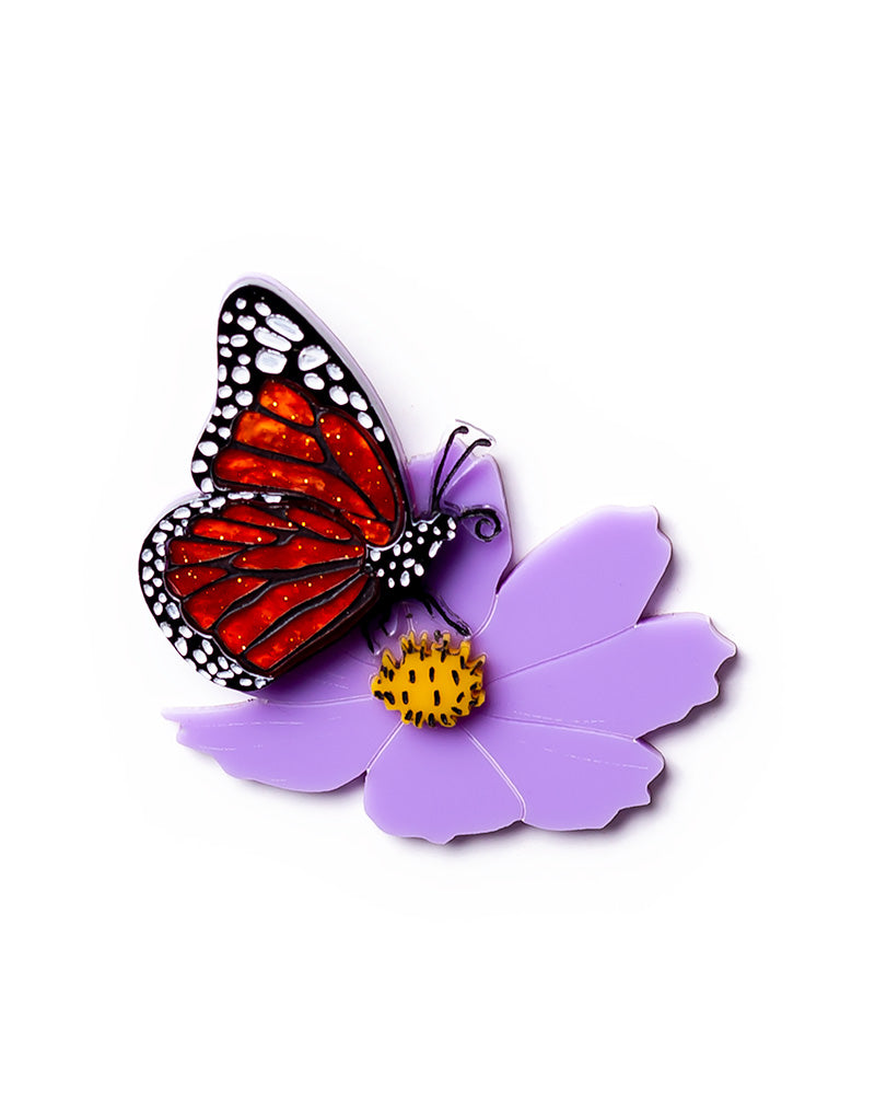 Acrylic Monarch Cosmos Flower Brooch