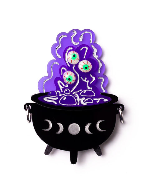 Acrylic witch cauldron eyeball brooch