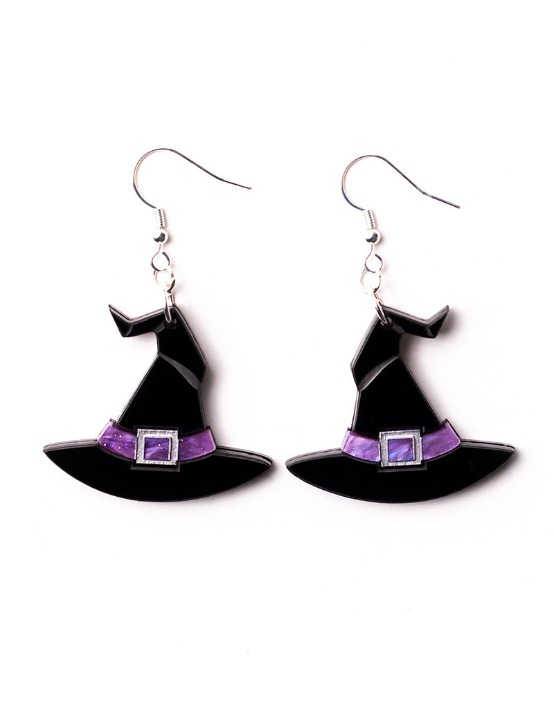 Acrylic Witch Hat Earring Purple Witch Hat