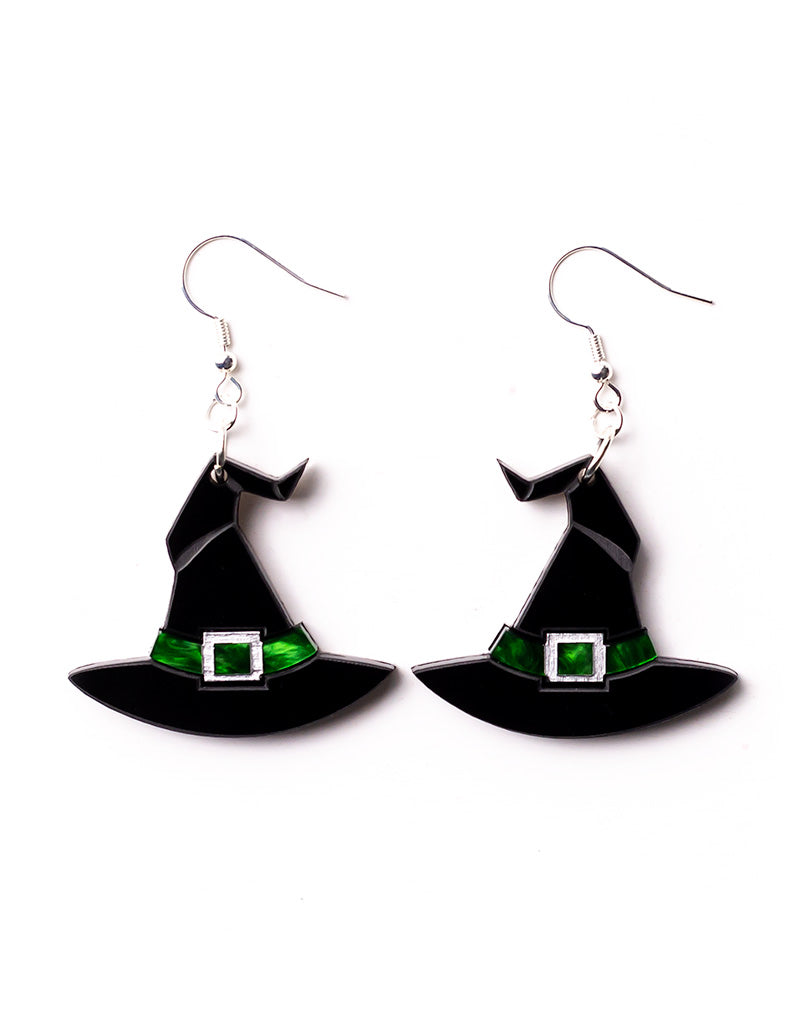 Acrylic Witch Hat Earrings Green Witch Hat