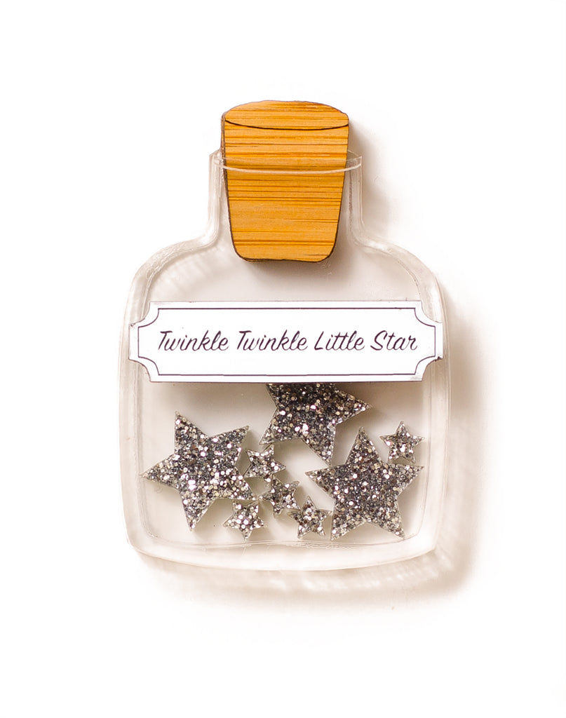 Twinkle Twinkle Little Star Bottle Brooch - Silver