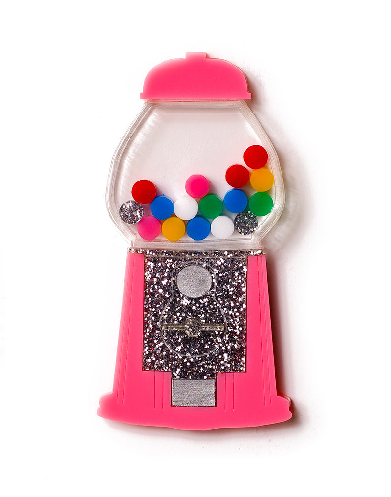 Pink acrylic gumball machine brooch