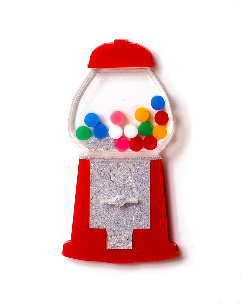 Red acrylic gumball machine brooch