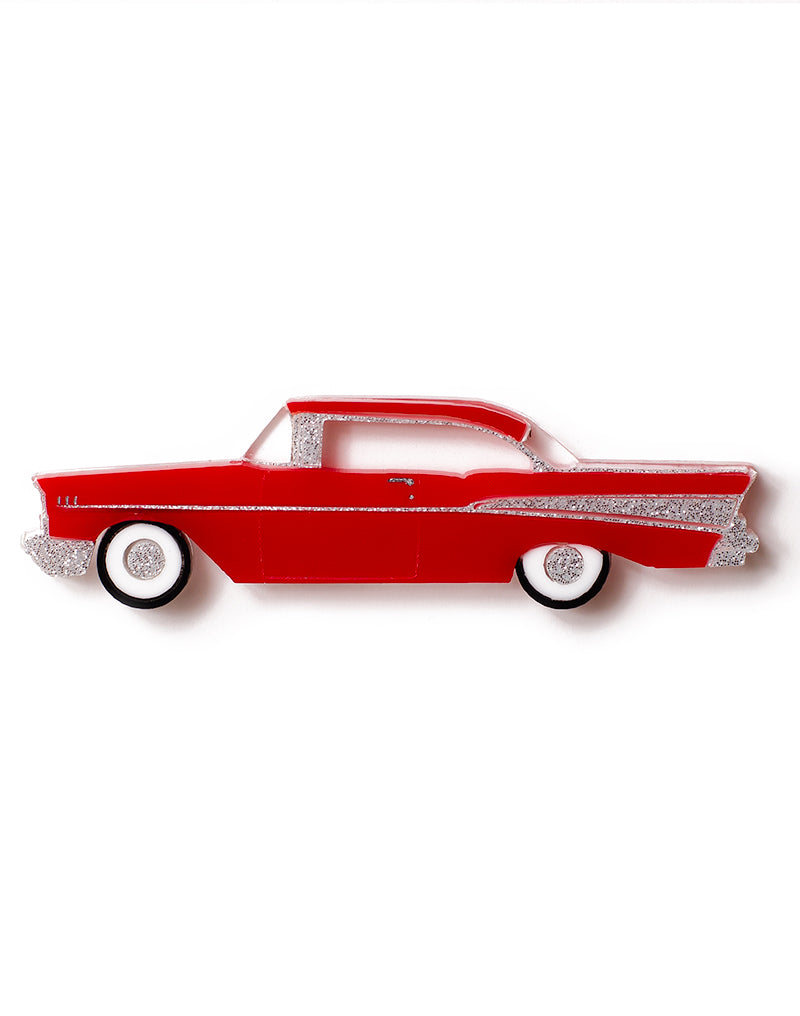 Red Acrylic 57 Chevy Brooch