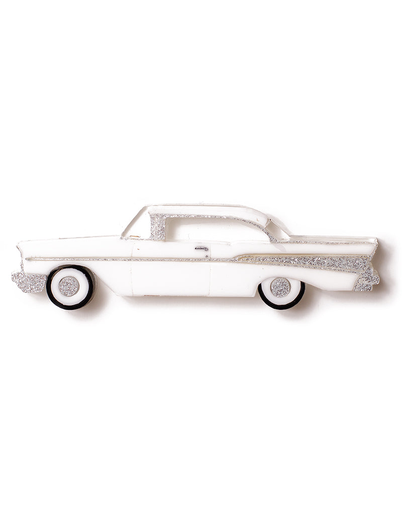 White Acrylic 57 Chevy Brooch