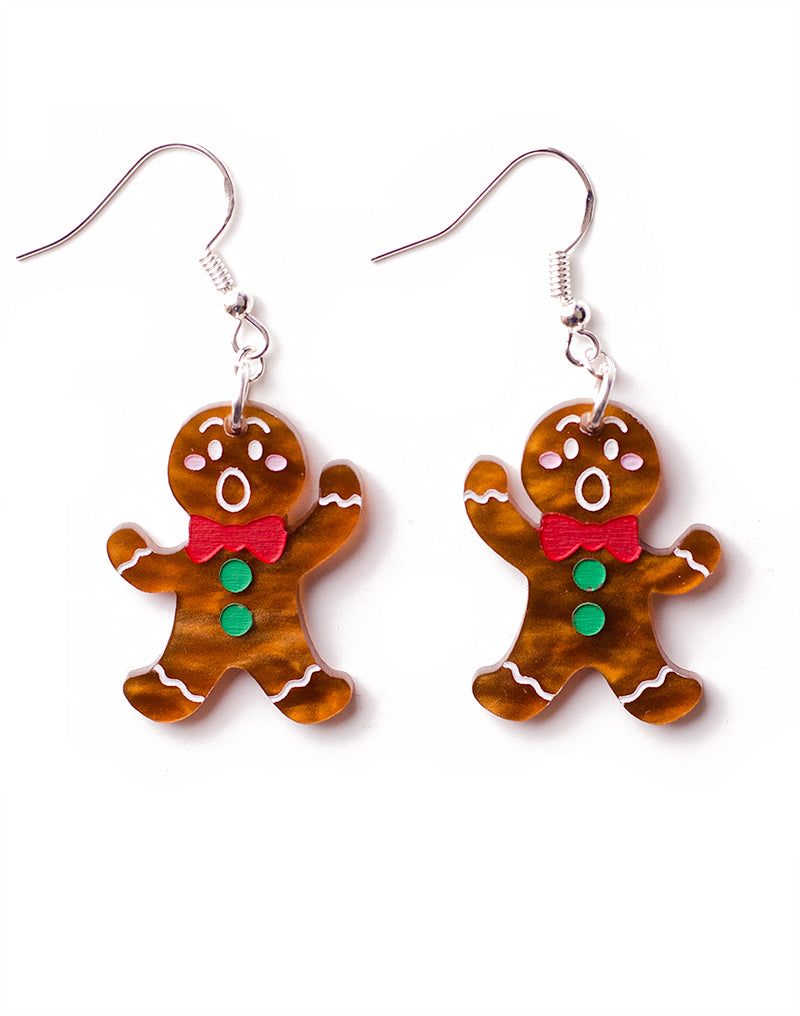 christmas gingerbread men shepherd hook earrings acrylic